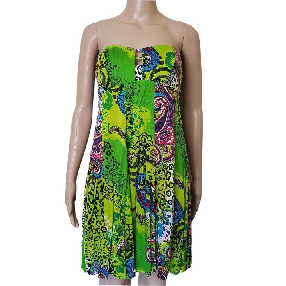 Peppermint Bay Green Floral Dress Size S Sleeveless Keyhole Sundress Rayon